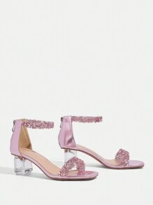 CUCCOO TILAWA Women's Fashion Crystal High Heel Glass Rhinestone Decor High Heel Sandals, Suitable For Going Out, Banquets & Events Spring Shoes Spring Break Easter Prom Heels - Pink - View 6