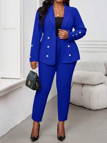 SHEIN Lady Áo khoác lông giả cổ ve áo màu đỏ thanh lịch mùa thu đông dài tay cỡ lớn ngày lễ tình nhân năm mới cho phụ nữ - Xanh đậm - Xem 5