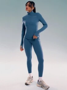 Musera Sport Fitted Long Sleeve Quarter Zip Up Jacket , Padel, Tennis, Pickleball Gym Fitness - Dusty Blue - View 4