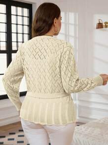 SHEIN Clasi Cardigan casual de talla grande, minimalista y de moda para uso diario - Albaricoque - View 2