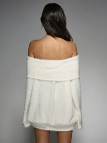 MISSGUIDED 超大露肩毛绒针织迷你毛衣裙冬秋温暖舒适家居服长袖宽松露肩领口晚会