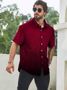 Manfinity Homme Plus Size Men's Casual Ombre Short Sleeve Shirt - Burgundy - View 4