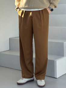 DAZY Men's Solid Color Basic Textured Fabric Brown Suit Pants Business Attire