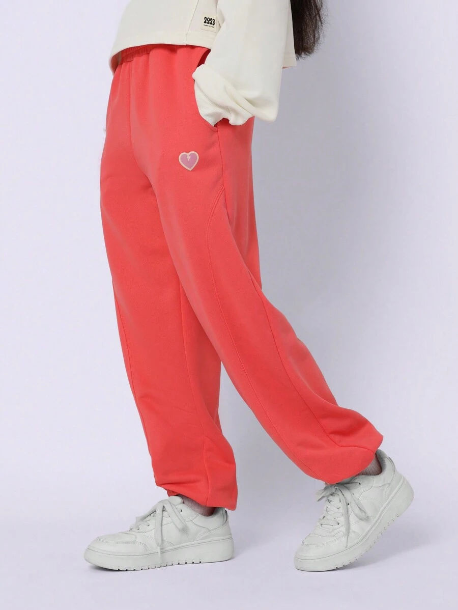 SUMWON Comfortable Athletic Jogger Sweatpants With Heart Detail Elastic Ankle Winter Wear Active Youth Bottoms