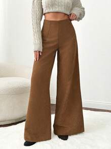 RueChic Pantaloni casual in velluto a coste di colore unito, un capo minimalista per uso quotidiano