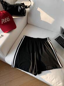 Comfortcana Contrast Striped Side Elastic Waist Casual Shorts