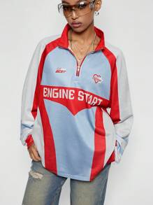 SHEIN EZwear Women's Daily Wear Hip-Hop Streetwear Graphics Baggy Race Car Sweatshirt