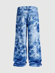 ROMWE MEN Street Life Calça Denim Masculina com Estampa de Letras e Tie-Dye - Azul - Visão 2