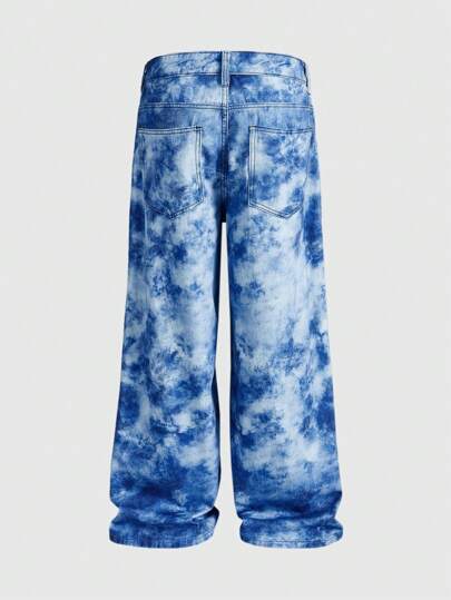 Street Life Jeans homme à la mode avec imprimé tie-dye et lettre