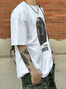 DAZY 男式抽象图案与图形字母印花街头风格 T 恤 - 白色 - 查看 5