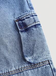 SHEIN Tween 女孩蓝色宽松牛仔工装裤