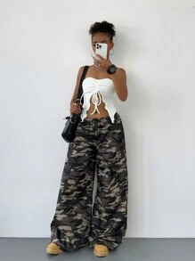 Coolane 女士Y2K音乐节针织蝴蝶结开衩露肩修身文胸上衣 - 白色 - 查看 1