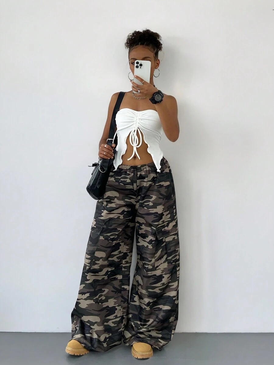 Coolane 女士Y2K音乐节针织蝴蝶结开衩露肩修身文胸上衣 - 白色 - 查看 1