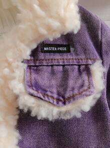 SHEIN Young Girl Y2K Retro Blue Denim Thermal Lined Jacket, Autumn/Winter - Purple - View 7