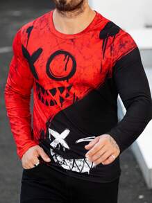 Manfinity Homme 男士卡通印花圆领长袖休闲T恤，秋季