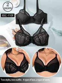 Bộ 2 áo ngực có gọng cỡ lớn, đơn giản, thời trang, mặc hàng ngày - màu đen - Xem 1