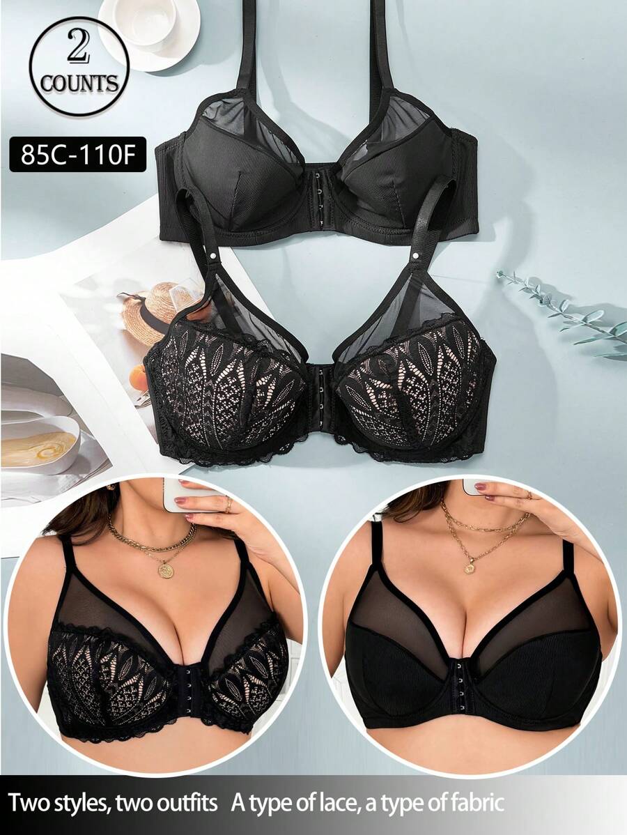 Bộ 2 áo ngực có gọng cỡ lớn, đơn giản, thời trang, mặc hàng ngày - màu đen - Xem 1