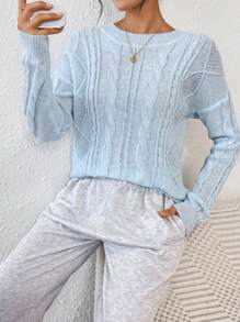 Chiquease Women Casual Solid Color Drop Shoulder Long Sleeve Sweater, Autumn/Winter