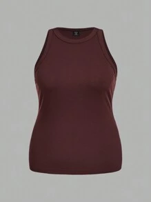 Slaydiva 3 Pcs/Set Plus Size Wide Strap Ribbed Racerback Tank Top, Suitable For Spring & Autumn - Multicolor - View 10