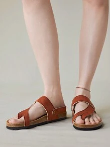 Solecia Giày sandal đế bằng quai mảnh màu nâu cho nữ, thoải mái cho mùa lễ, xuân/hè - màu nâu - Xem 7