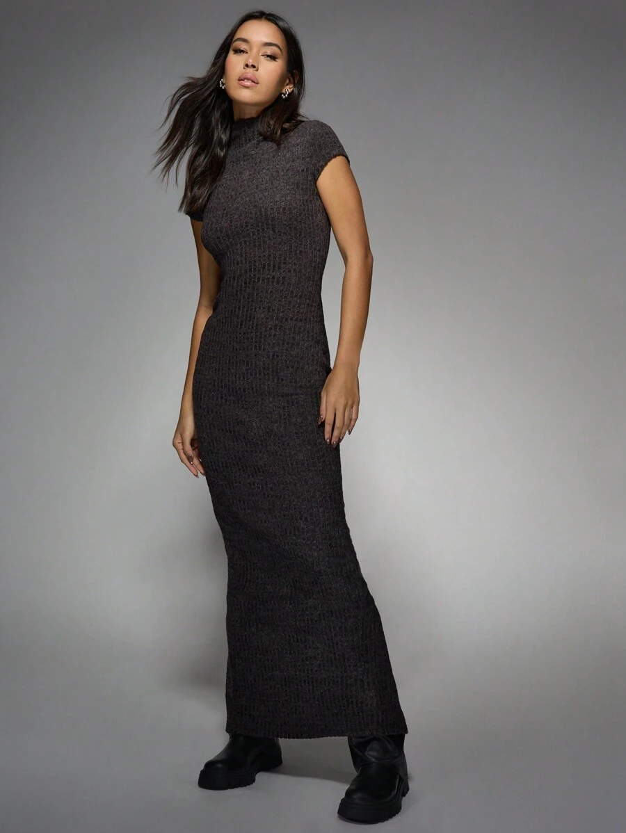 MISSGUIDED High Neck Short Sleeve Slim Fit Maxi DressMISSGUIDED