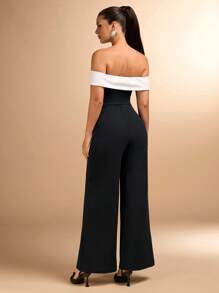 SHEIN BAE Elegant Women's Black & Color Block Jumpsuit, Great For Daily Wear, Dating, Outing, Nightclub, Party Gathering, Suitable For Halloween