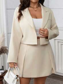 Flirla 大码女式法式时尚优雅休闲度假/工作纯色西装外套和迷你裙套装