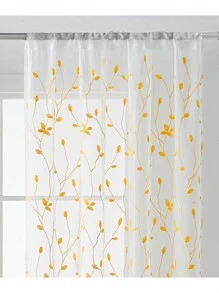 Perdele transparente cu broderie botanică / Perdea transparentă albă simplă cu buzunar / Perdele din voal semi-transparente cu aspect de in, model floral de viță de vie brodate / Pentru dormitor, sufragerie, decor de toamnă, decor de toamnă, decor cameră - Galben - Vizualizare 7