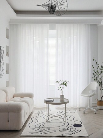 1 件透明白色涤纶薄纱窗帘，浪漫风格，适合装饰客厅、厨房、卧室