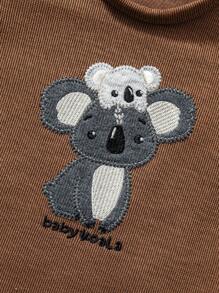 SHEIN Set de 3 piezas para recién nacidos: Enterizo de manga larga con estampado de koalas lindos y pantalones a rayas, conjunto casual - Multicolor - Ver 8