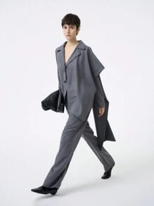 Aalyst Women Retro Elegant Fashion Long Sleeve Collar Scarf Jacket And Straight Solid Color Pants Suit, Comfortable For Commuting