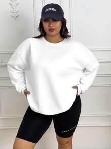 INAWLY Plus Solid Thermal Lined Sweatshirt, Winter Graduation,Back To School,Graduation,Teacher For Women,Back To School Pullover Fall Autumn - White - View 4