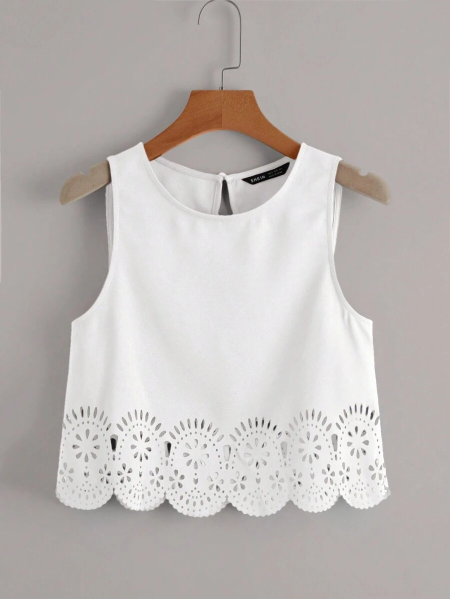 SHEIN LUNE 梭织纯色休闲百搭镂空下摆背心,休闲款 - 白色 - 查看 1