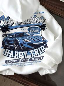 SHEIN Tween Boy Casual Cartoon Pattern Loose Fit Long Sleeve Hoodie Sweatshirt, Back Of Clothes