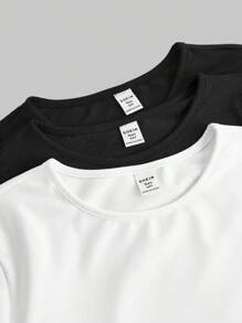 SHEIN Girlism Teen Girls' All-Match Round Neck Long Sleeve Jumpsuit & Leggings 3 Piece Set, Casual Daily Wear - Black and White - View 3