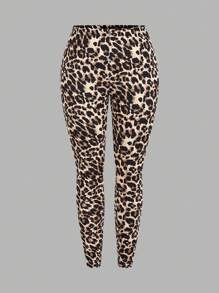 Slaydiva Set de 3 leggings casuales y simples de talla grande para mujer con estampado sólido y de leopardo, adecuados para el verano
