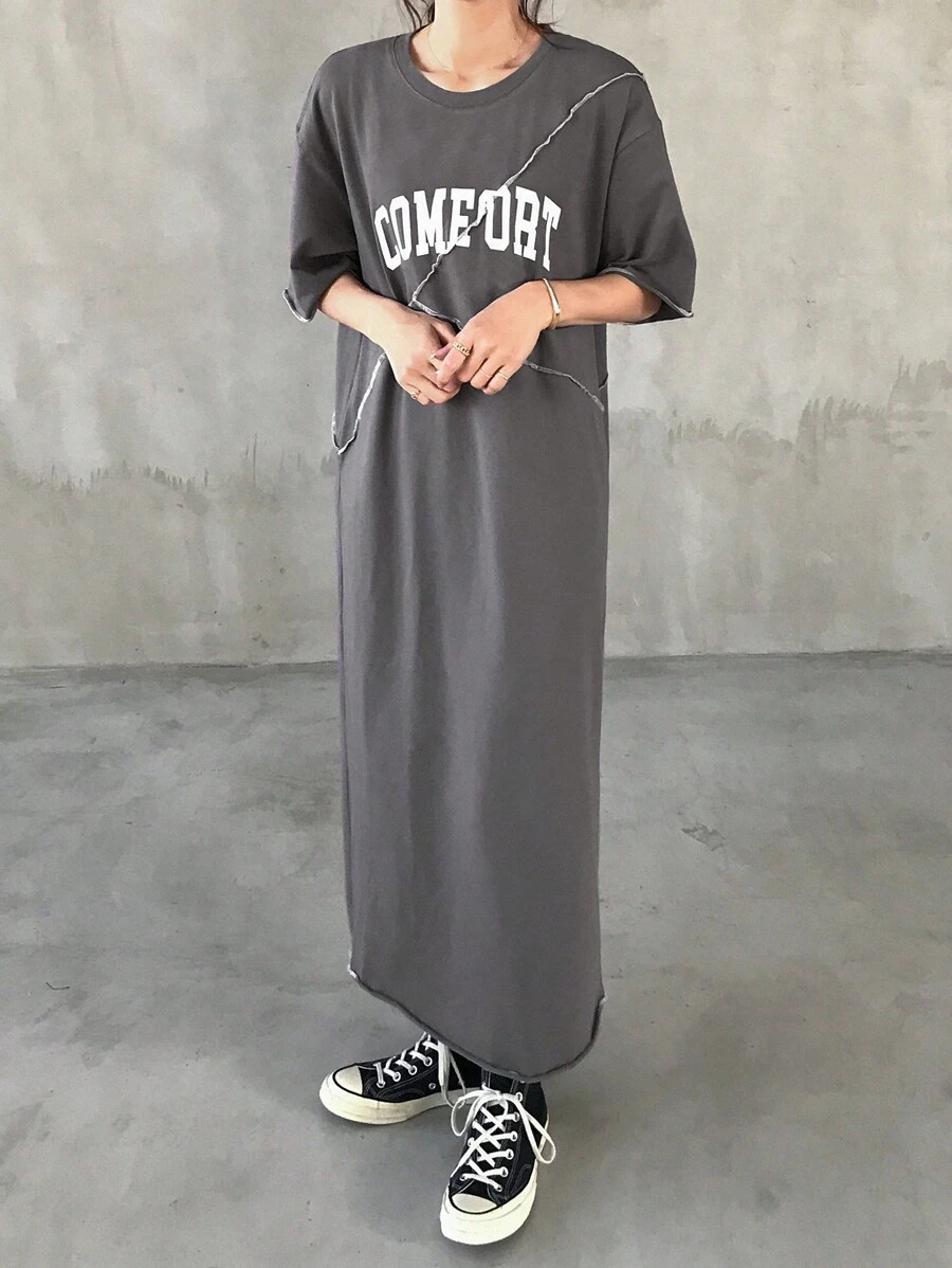 FRIFUL 女士撞色线条与字母印花长裙