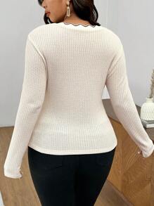 SHEIN Frenchy Plus Size Women's Casual Simple Shell V-Neck Solid Color T-Shirt, Minimalist Ins Style Loose T-Shirt