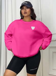 INAWLY Áo nỉ nữ cỡ lớn thêu hình trái tim, kiểu vai rớt, thích hợp cho lễ tốt nghiệp mùa đông, tựu trường, áo chui đầu cho giáo viên mùa thu. - Màu Hồng Tươi - Xem 6