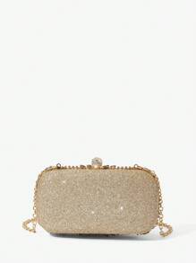 SHEIN Belle Bolso de mano elegante de estilo retro con decoración de strass, ideal para eventos nocturnos en San Valentín - Dorado - Ver 4