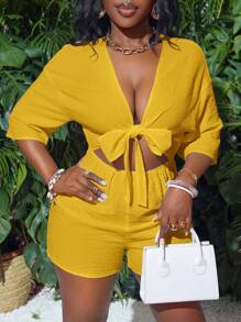 Slaydiva Vakantie Witte Voorkant Twist Holle 3/4 Mouw Losse Jumpsuit