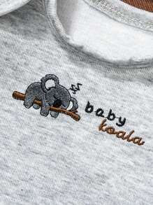 SHEIN Set de 3 piezas para recién nacidos: Enterizo de manga larga con estampado de koalas lindos y pantalones a rayas, conjunto casual - Multicolor - Ver 3