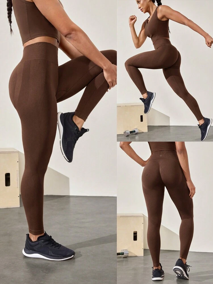 24" Bezszwowe, perforowane legginsy z wysokim stanem, do ćwiczeń na siłowni o średnim wpływie