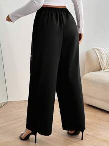 Celure Plus Size Women Pearl Embellished Casual Pants, Minimalist And Fashionable For Everyday Wear