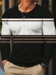 Manfinity Homme Men's Casual Contrast Color Patchwork Long Sleeve T-Shirt, Autumn - Black - View 1