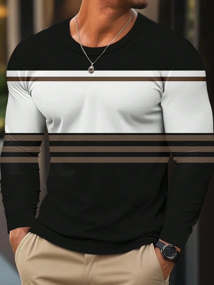 Manfinity Homme Men's Casual Contrast Color Patchwork Long Sleeve T-Shirt, Autumn - Black - View 1