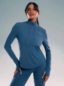 Musera Sport Fitted Long Sleeve Quarter Zip Up Jacket , Padel, Tennis, Pickleball Gym Fitness - Dusty Blue - View 1