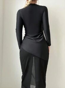 SHEIN Swim Mulvari 2 peças/conjunto feminino gola alta manga comprida top e calças praia férias burkini roupa verão roupa árabe