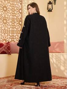 Al Najma Plus Size Women Elegant Embroidered Stand Collar Arab Abaya, Fashion, Autumn/Spring, Modest Robe