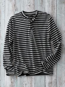 GENTILAND Men's Fitted Striped Crew Neck Long Sleeve Casual Shirt, Suitable For Autumn - Multicolor - View 1